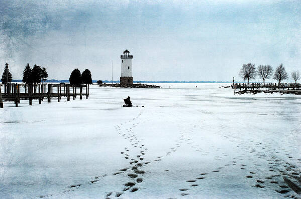 Lighthouse Poster featuring the photograph Ice Fishing Solitude 2 by Janice Adomeit