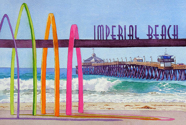 Imperial Beach Poster featuring the painting Imperial Beach Pier California by Mary Helmreich