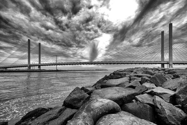Indian River Bridge Poster featuring the photograph Indian River Bridge Clouds Black and White by Bill Swartwout