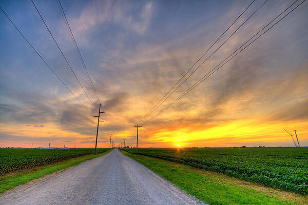 Road Poster featuring the photograph Indiana sunset by Alexey Stiop