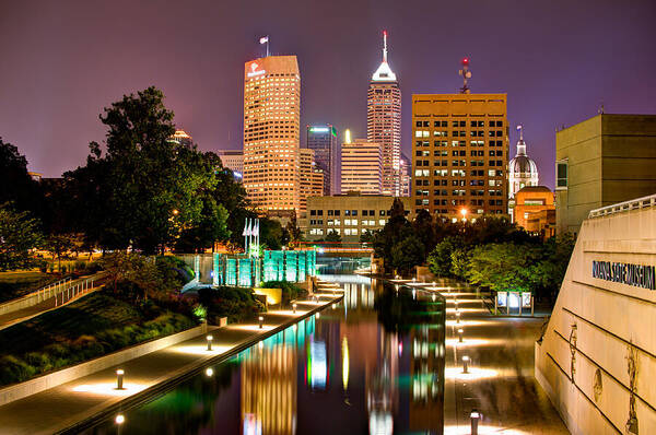 America Usa Poster featuring the photograph Indianapolis Skyline - Canal Walk Bridge View by Gregory Ballos