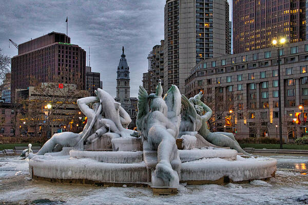 Swann Fountain Poster featuring the photograph Its Icy In Philly by Alice Gipson