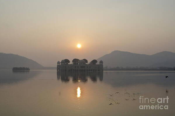 Sunrise Poster featuring the photograph Jal Mahal in sunrise by Elena Perelman