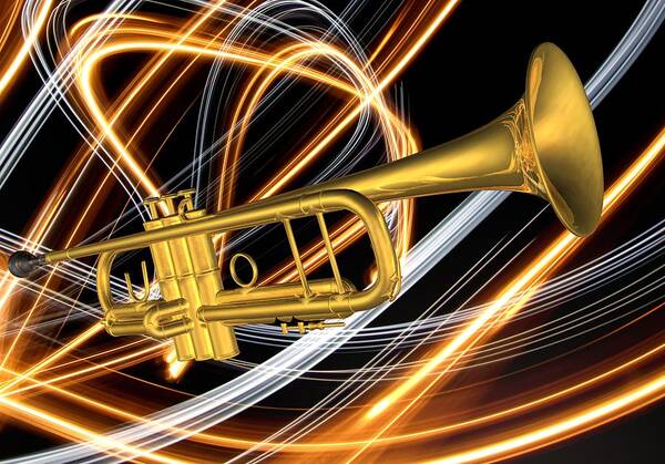 Art Poster featuring the digital art Jazz Art Trumpet by Louis Ferreira