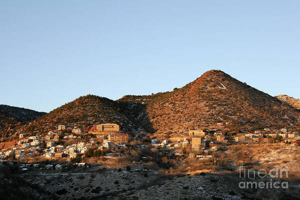 Sunrise Poster featuring the photograph Jerome Arizona at Sunrise by Ron Chilston