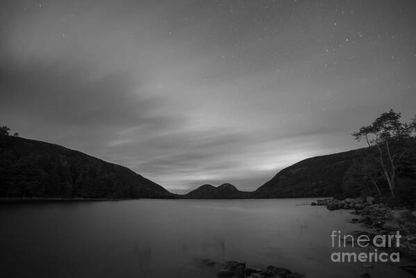 Michael Ver Sprill Poster featuring the photograph Jordan Pond Blue Hour bw by Michael Ver Sprill
