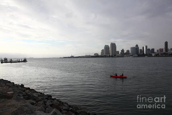 San Diego Poster featuring the photograph Kayaking Along The San Diego Harbor Overlooking The San Diego Skyline 5D24377 by Wingsdomain Art and Photography