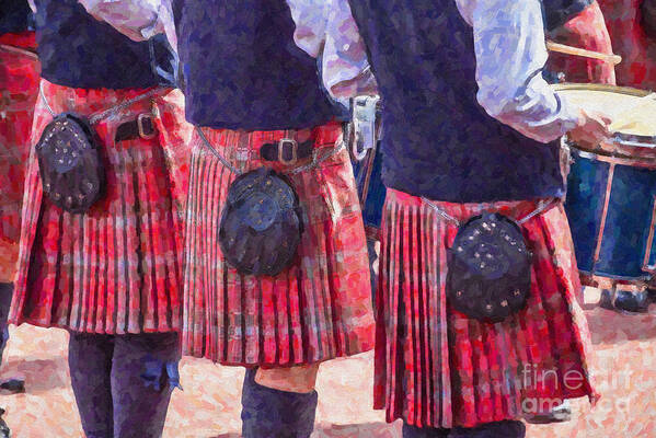 Kilt Poster featuring the digital art Kilted Drummers by Liz Leyden