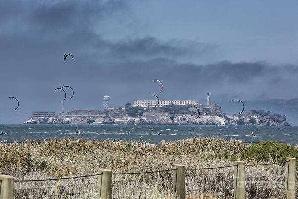 San Francisco Poster featuring the photograph Kite Surfing Alcatraz by Chuck Kuhn