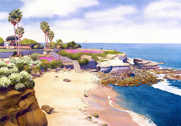 La Jolla Poster featuring the painting La Jolla Cove by Mary Helmreich