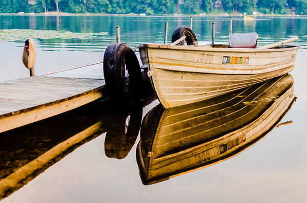 Lake Poster featuring the photograph Lake Boat Reflection by Anthony Doudt