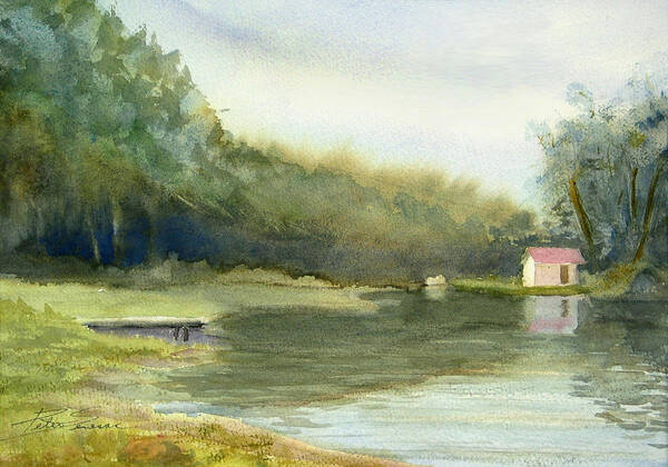 Landscape Poster featuring the painting Lake House by Peter Senesac