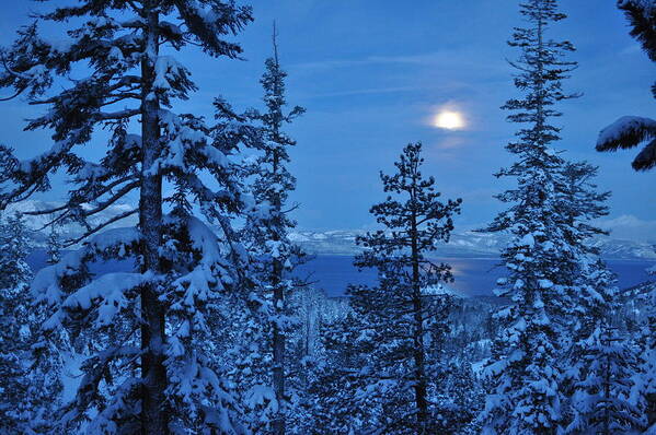 Lake Poster featuring the photograph Lake Tahoe Moonset by Bruce Friedman
