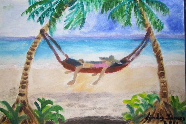 Beach Poster featuring the painting Lazy Beach Bum by Jennylynd James