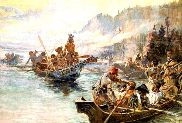 Lewis And Clark On The Lower Columbia Poster featuring the digital art Lewis and Clark on the Lower Columbia by Charles Russell