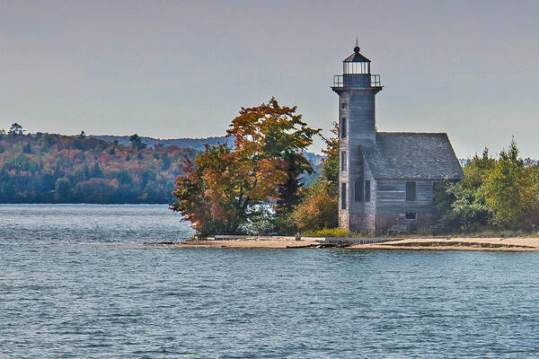 Lighthouse Poster featuring the photograph Lighthouse on Grand Island Michigan by Jim Rettker