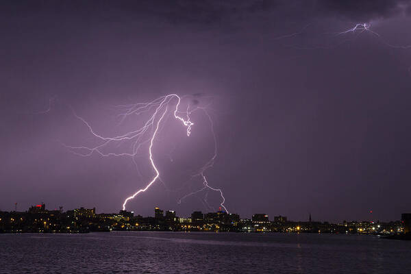 Lightning Poster featuring the photograph Lighting over Portland Maine by Colin A Chase