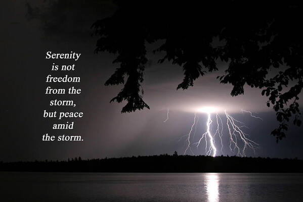 Lightning Poster featuring the photograph Lightning at Night - Inspirational Quote by Barbara West