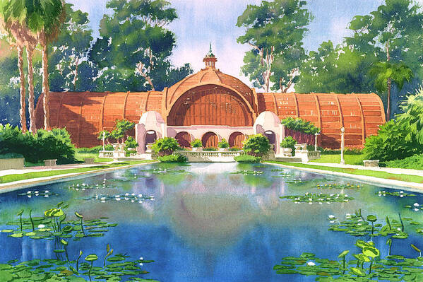 San Diego Poster featuring the painting Lily Pond and Botanical Garden by Mary Helmreich