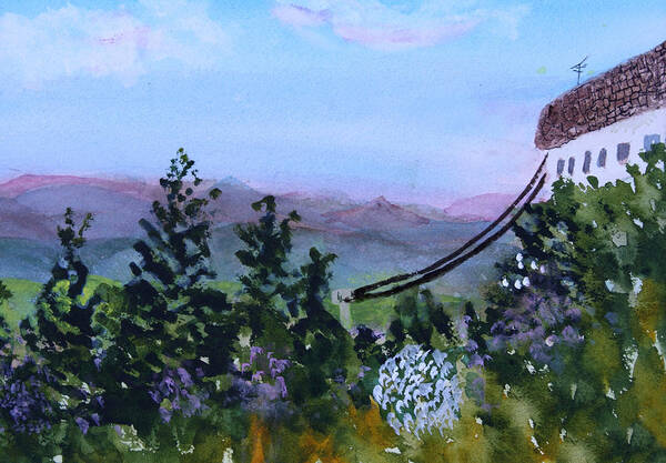 Mountain Poster featuring the painting Looking out from top of Jay Peak by Donna Walsh