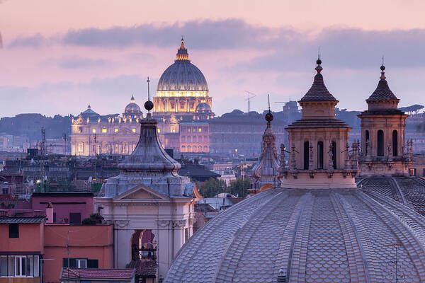 Outdoors Poster featuring the photograph Looking Over The Rooftops Of Rome by Julian Elliott Photography
