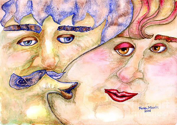 Two People Poster featuring the painting Love Is Blind by Karen Wheeler
