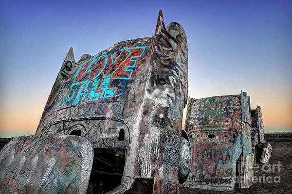 Graffiti Poster featuring the photograph Love To All Cadillac Ranch by Martin Konopacki