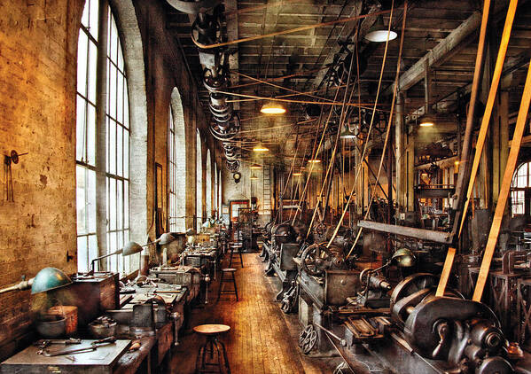 Machinist Poster featuring the photograph Machinist - Machine Shop Circa 1900's by Mike Savad