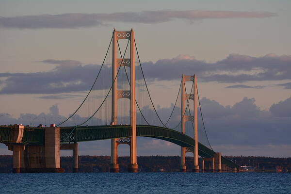 Bridge Poster featuring the photograph Mackinac Bridge in the Morning Sun by Keith Stokes