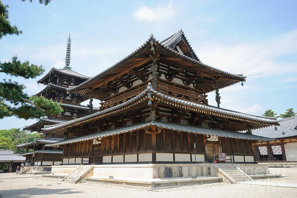 Ancient Poster featuring the photograph Main Hall of Horyu-ji - world's oldest wooden building by David Hill