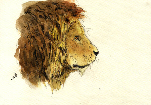  Male Poster featuring the painting Male lion head by Juan Bosco