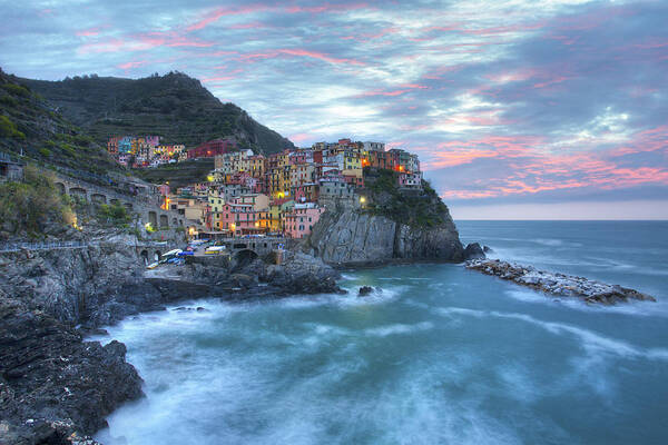 Cinque Terre Pictures Poster featuring the photograph Manarola Morning light by Rob Greebon