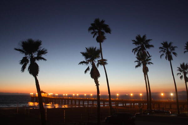 Manhattan Poster featuring the photograph Manhattan Beach Pier at Sunset by Daniel Schubarth