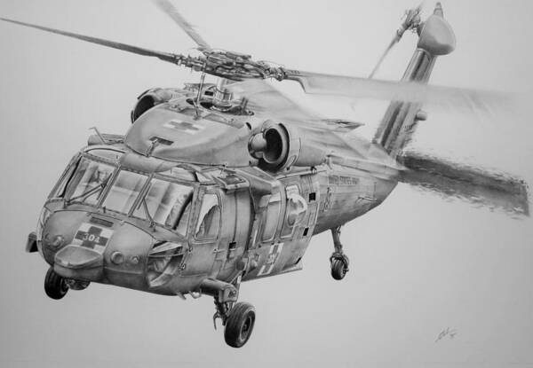 Uh-60 Poster featuring the drawing Medevac by James Baldwin Aviation Art