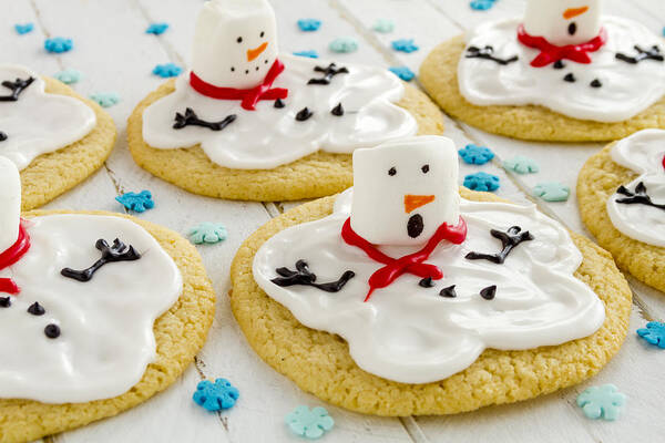Baked Poster featuring the photograph Melting Snowman Cookies by Teri Virbickis
