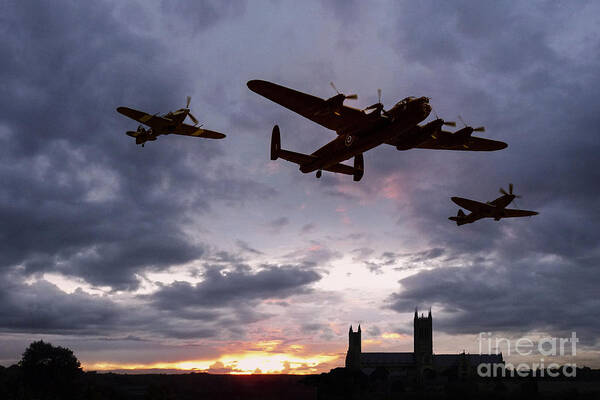 Lancaster Bomber Poster featuring the digital art Memorial Sunset by Airpower Art