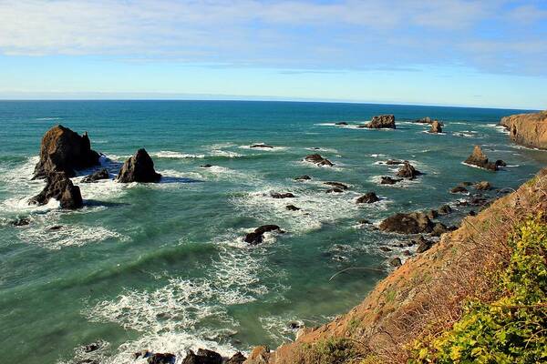 Waves Poster featuring the photograph Mendocino Rocks by Leigh Meredith