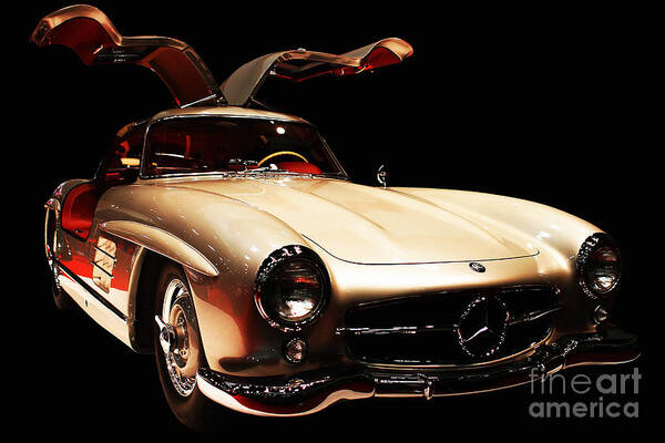 Mercedes 300sl Gullwing Poster featuring the photograph Mercedes 300SL Gullwing . Front Angle Black BG by Wingsdomain Art and Photography