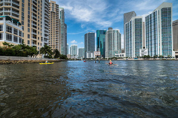 Brickell Key Poster featuring the photograph Miami River Kayakers by Jonathan Gewirtz