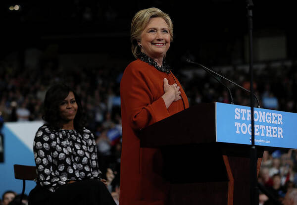 Nominee Poster featuring the photograph Michelle Obama Campaigns With Hillary by Justin Sullivan