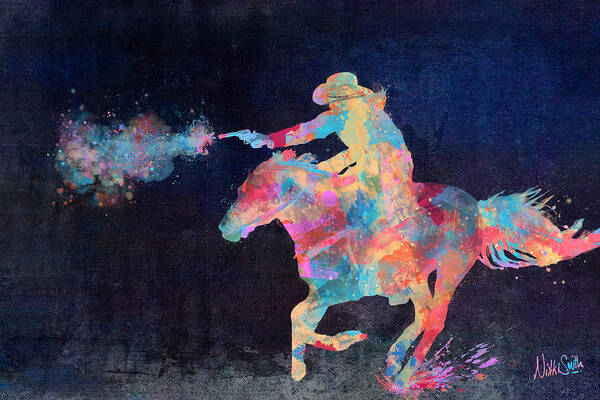 Cowgirl Poster featuring the digital art Midnight Cowgirls Ride Heaven Help the Fool Who Did Her Wrong by Nikki Marie Smith