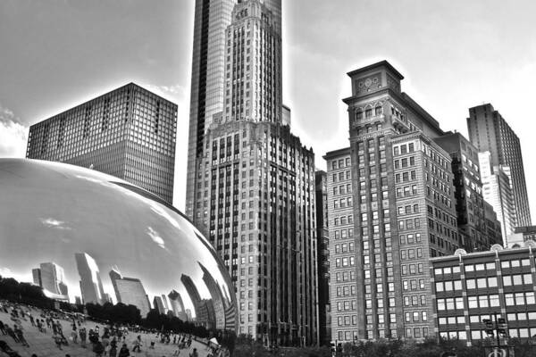Millennium Poster featuring the photograph Millennium Park in Black and White by Frozen in Time Fine Art Photography