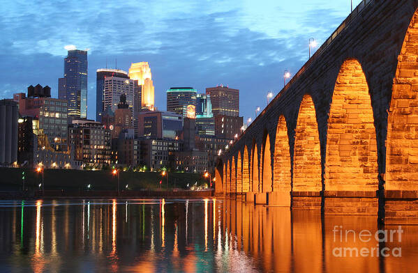 Minneapolis Skyline Poster featuring the photograph Minneapolis Skyline Photography Stone Arch Bridge by Wayne Moran