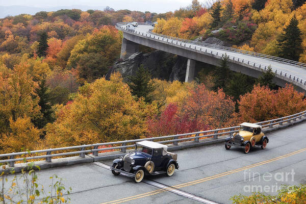 Linn Cove Viaduct Poster featuring the photograph Model A Cars on the Parkway by Jill Lang
