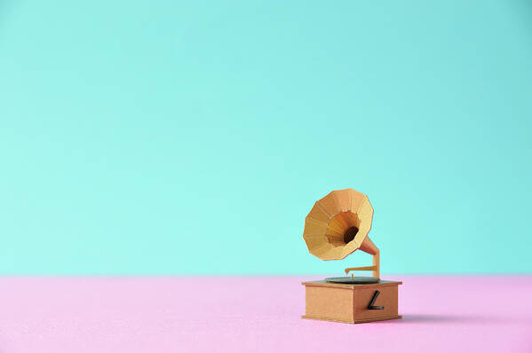 Music Poster featuring the photograph Model Record Player Made Of Paper by Yagi Studio