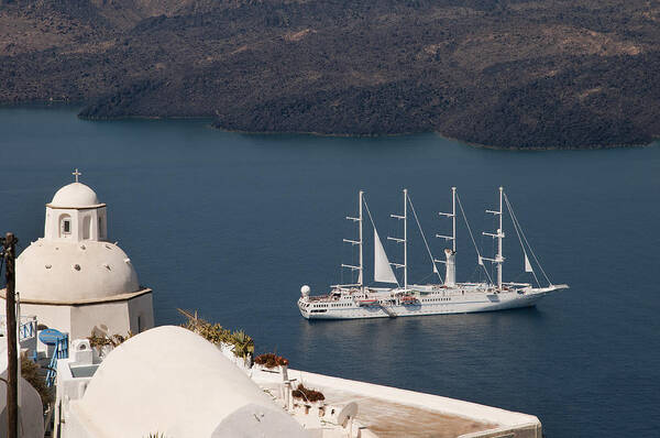 Santorini Poster featuring the photograph Modern Windpowered Ship by Brenda Kean