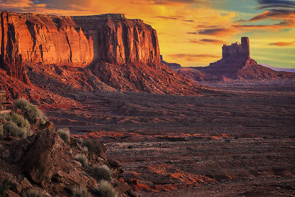 Monument Valley Sunrise Poster featuring the photograph Monument Valley Sunrise by Priscilla Burgers