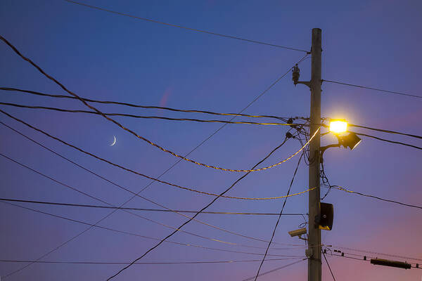 Fair Poster featuring the photograph Moon and Wires by Stoney Stone