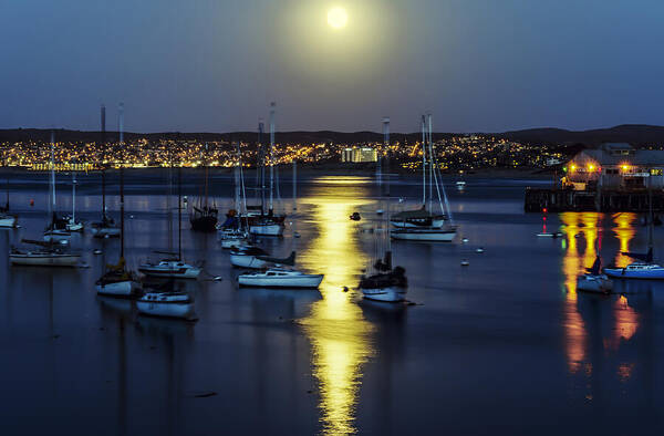 Monterey Poster featuring the photograph Moon Over Monterey Bay by Joseph S Giacalone