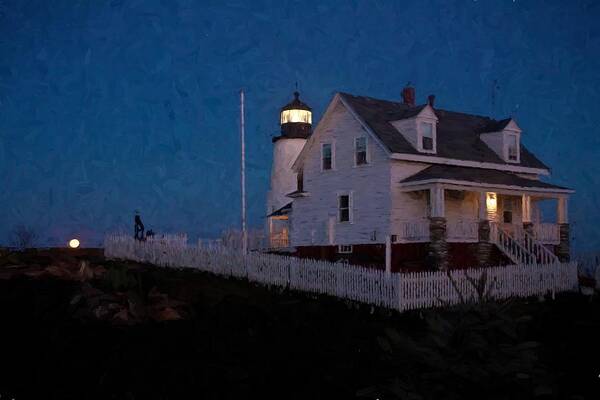 Maine Poster featuring the photograph Moonrise behind Pemaquid Point Light by Frank Tozier